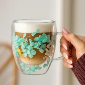 Szklanka Termiczna z Kwiatami - Zielone Hortensje