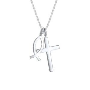 Elli Damski wisiorek Krzyż Rybka wykonany z srebra próby 925